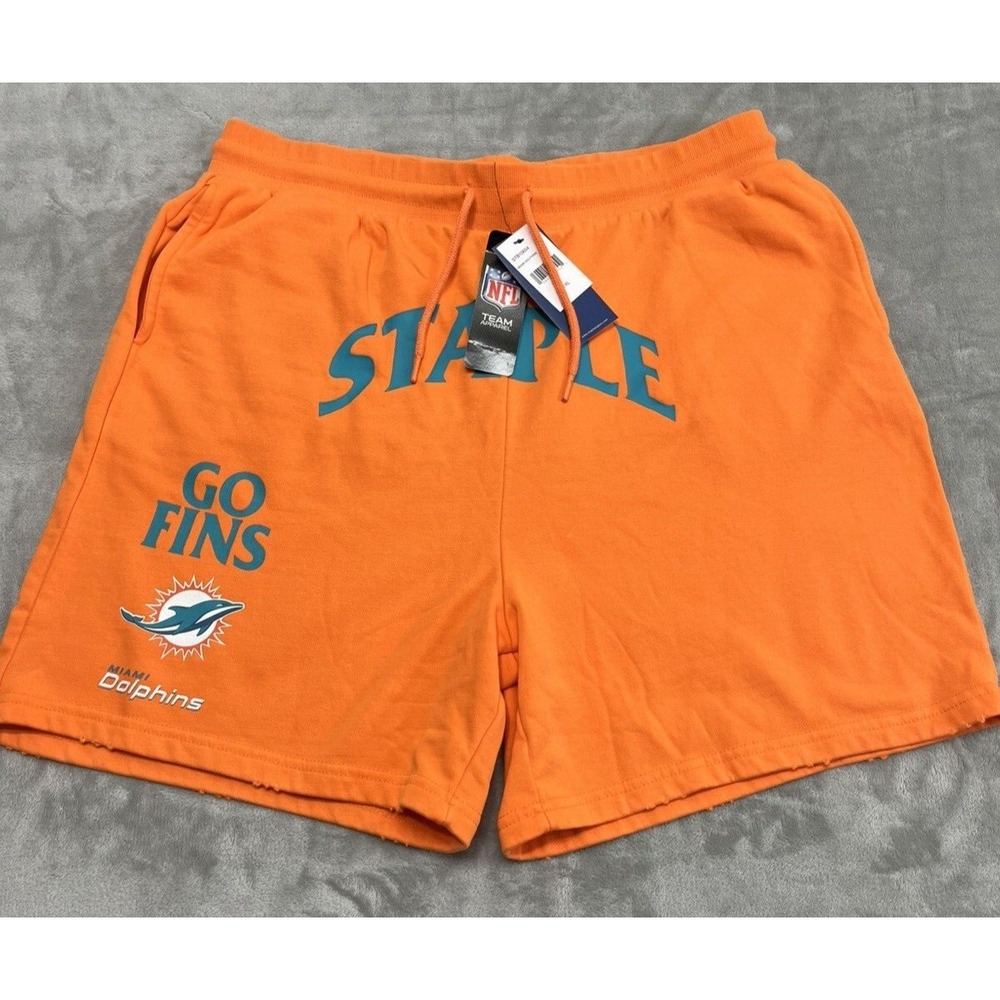 NFL STAPLES MIAMI Dolphins Short Adult 2XL Orange French Terry Pockets Outdoor